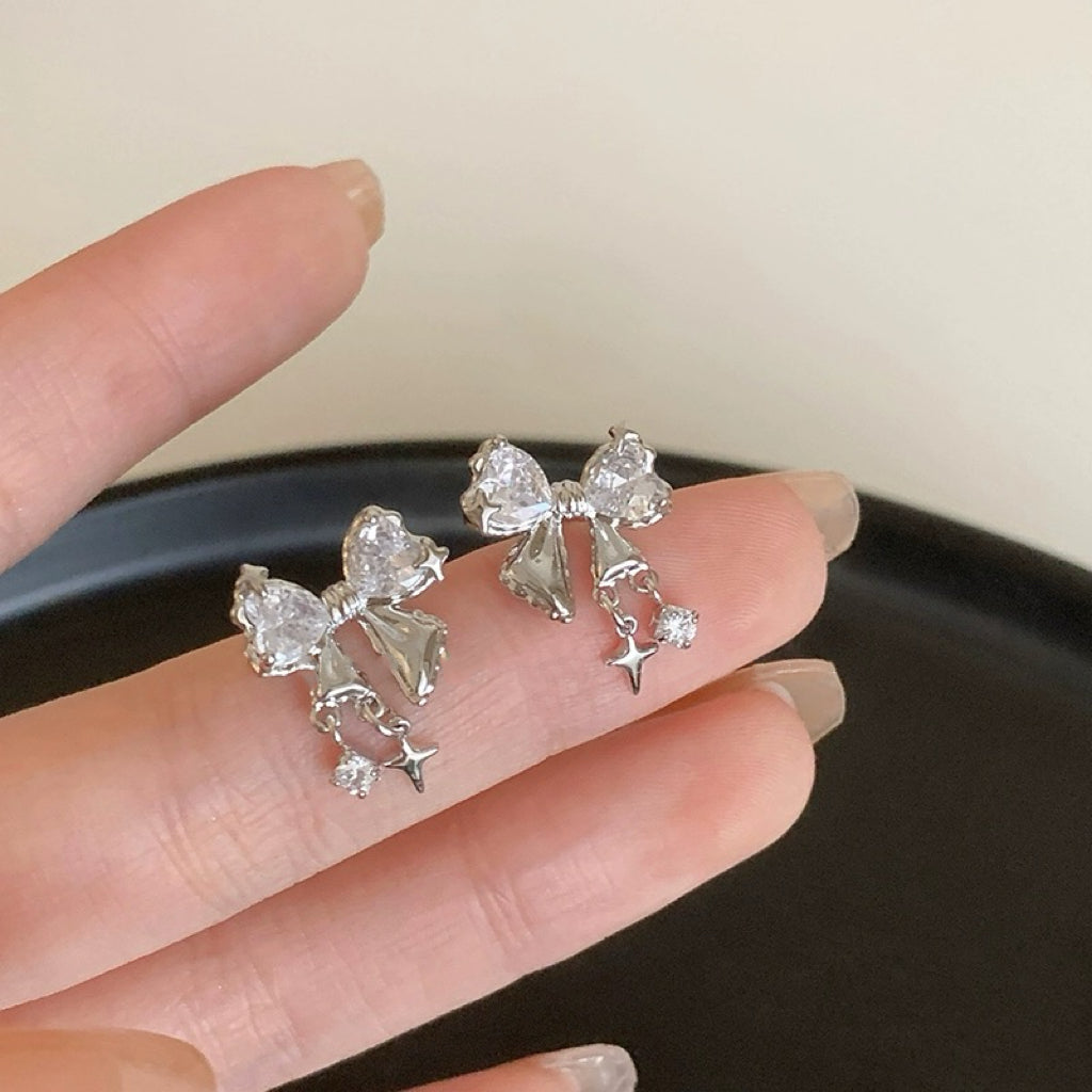 925 SILVER - Crystal Bow Earrings
