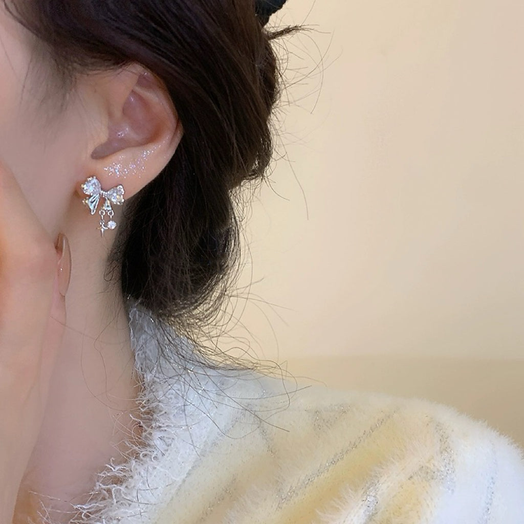 925 SILVER - Crystal Bow Earrings