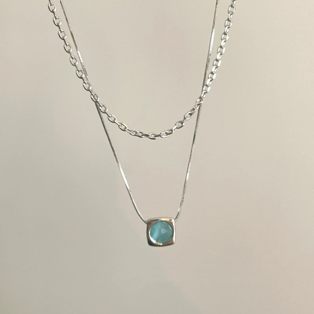 Layered Blue Charm Necklace