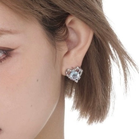 925 SILVER - Trapped by Love Heart Earrings