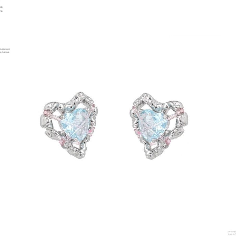 925 SILVER - Trapped by Love Heart Earrings