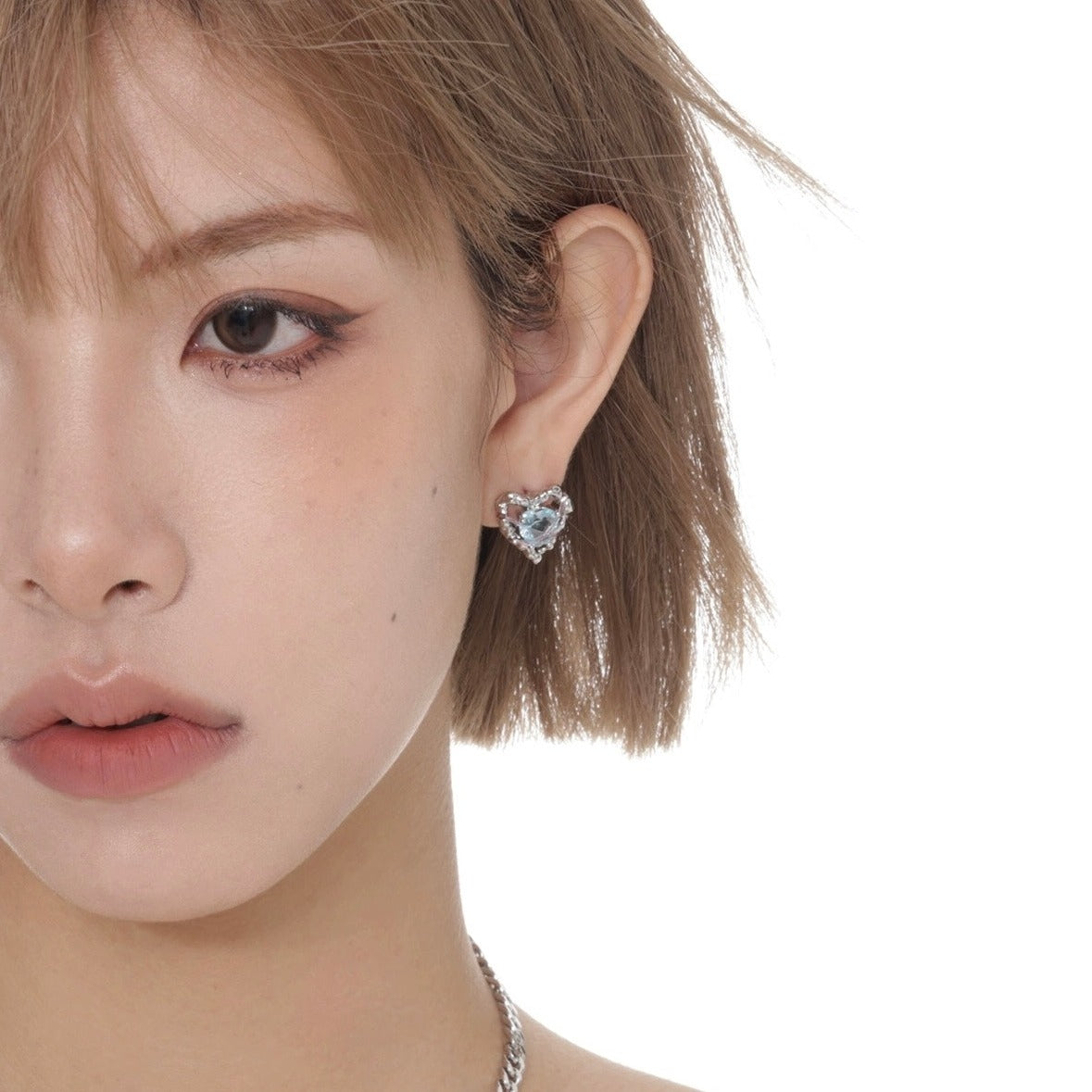 925 SILVER - Trapped by Love Heart Earrings